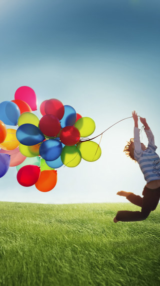Person jumping balloons air happiness 2 - andries stock free wallpaper