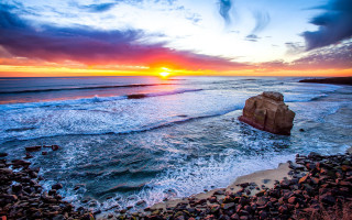 Sunset ocean rock formation water 2 - sunset free wallpaper