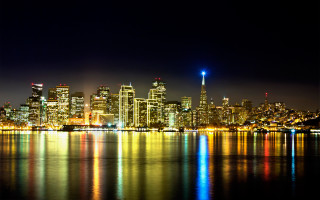 City skyline night reflection water 3 - a reflection of the water free wallpaper