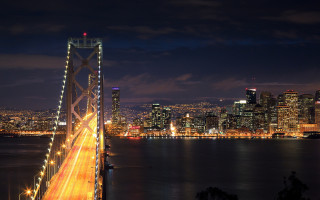 Night city bridge water lights 3 - a city in the background free wallpaper