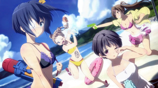 Girls bathing suits beach man - a man in the background and a woman in the foreground free wallpaper