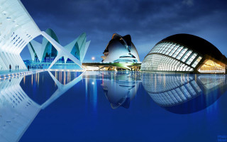 Large building water sky clouds 2 - modernism free wallpaper