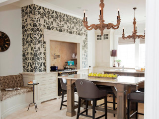 Kitchen table chairs clock bench - a bowl of fruit free wallpaper