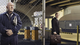 Men suits standing fence building - suit free wallpaper