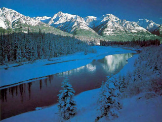 River snow covered mountains evergreen - alexander brook free wallpaper