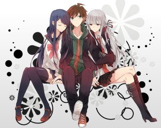 Anime girls bench crossed legs - a bench free wallpaper
