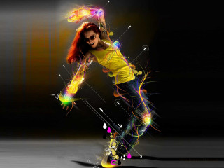 Colorful dancing woman lights body - graffiti art free wallpaper
