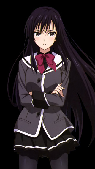 Girl schooluniform blacklonghair redbow crossedarms - a character portrait free wallpaper