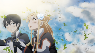 Anime characters cloudy sky leaves - sots art free wallpaper