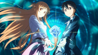 Anime couple characters blue background 3 - a hologram free wallpaper for desktop