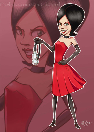 Cartoon girl red dress holding - art deco free wallpaper