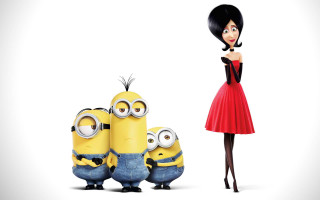 Woman red dress minions standing - excessivism free wallpaper