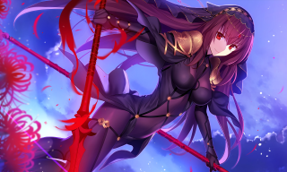 Woman black outfit red pole 2 - a black outfit holding free wallpaper