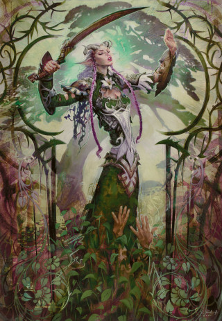 Woman holding staff tree background - fantasy art free wallpaper