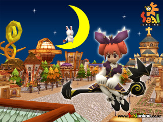 Cartoon character flying town rabbit - hint of yayoi kasuma free wallpaper