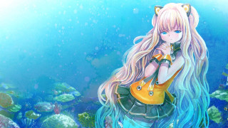 Anime girl long hair yellow - long hair holding free wallpaper