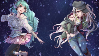 Anime characters different outfits hats - green hair free wallpaper