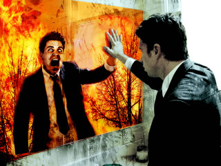Man looking painting hands up - a painting of a man free wallpaper