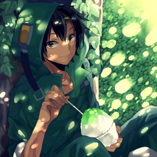 Person sitting forest green apple - anime art free wallpaper