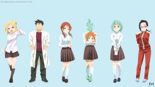 Anime characters group blue background 19 - concept art free wallpaper