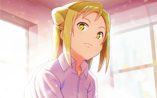 Blonde woman blue shirt stars - aimitsu free wallpaper