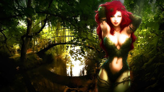 Woman red hair green dress 2 - fantasy art free wallpaper