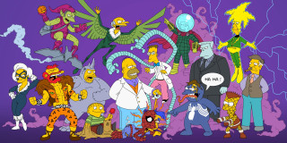 Cartoon characters group purple background 5 - a group of cartoon characters free wallpaper