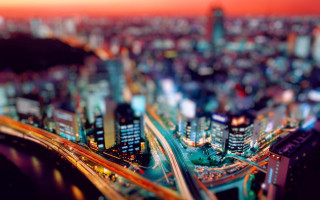 Tokyo cityscape night red sky - tilt shift free wallpaper