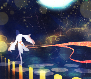 Woman flying kite stars circles - toyism free wallpaper