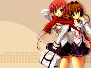 Anime girls red hair school - a beige background free wallpaper