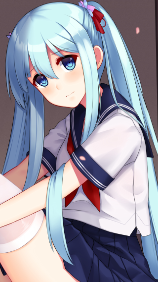 Anime girl blue hair red - a red bow tie free wallpaper