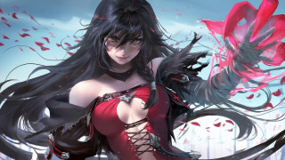 Woman red dress black bird - a black bird free wallpaper