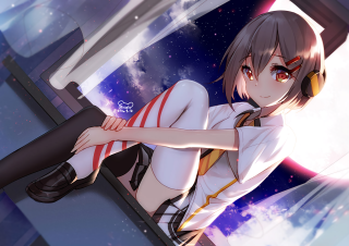 Girl gun sky stars clouds - galaxy free wallpaper