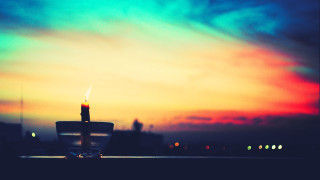 Candle lit glass table city - a candle free wallpaper