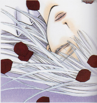 Woman eyes closed hair blowing - red petal free wallpaper