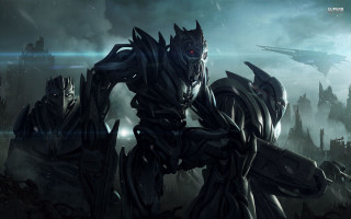 Futuristic creature city night jet - a huge head free wallpaper