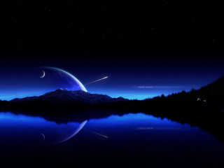 Blue night mountain lake crescent 2 - felipe seade free wallpaper