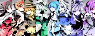 Anime girls colored hair clothes - looking free wallpaper