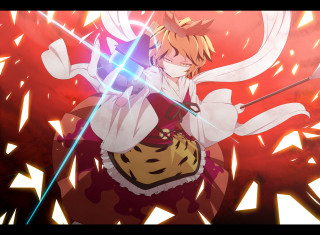 Red dress woman sword glowing - ufotable free wallpaper
