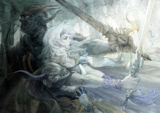 Woman sword demon bed man - a man in the background free wallpaper
