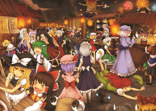 Costumed dancers night fireworks street - madhouse free wallpaper