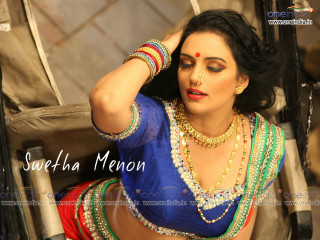 Woman blue red outfit necklace - her head and a hand free wallpaper