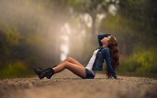 Woman denim jacket ankle boots - photorealistic free wallpaper for desktop