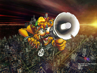 Cartoon tiger megaphone city night - underground free wallpaper