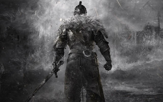 Man black white sword dark - a castle in the background free wallpaper