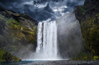 Waterfall large dark sky clouds - a dark sky above free wallpaper