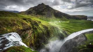 Waterfall valley mountain cloudy sky 2 - cloudy free wallpaper