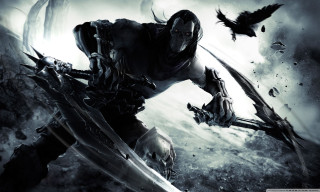 Man sword dark background bird - epic fantasy free wallpaper