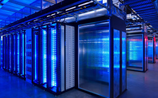 Large server room blue lights - ray free wallpaper