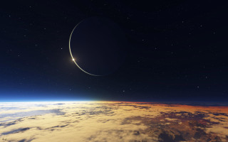Planet ring clouds stars orange - orange glow free wallpaper